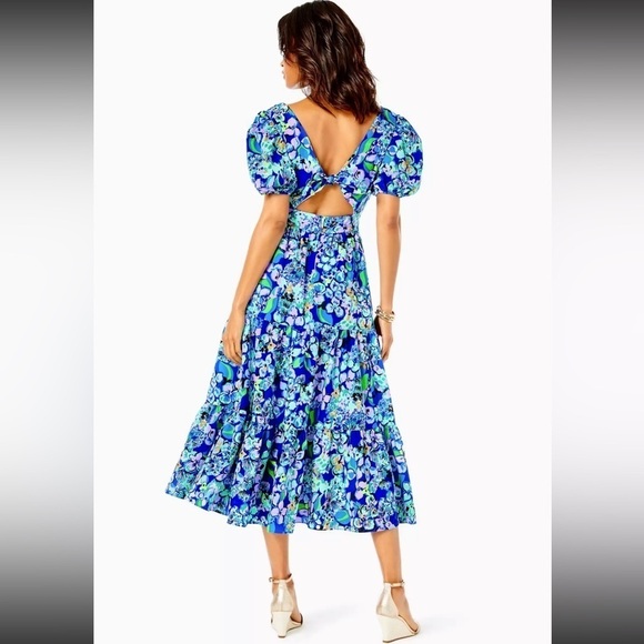 LILLY PULITZER 6 Blue Tiered midi dress Grace in Blue Grotto Twilight Tr… - Picture 2 of 14